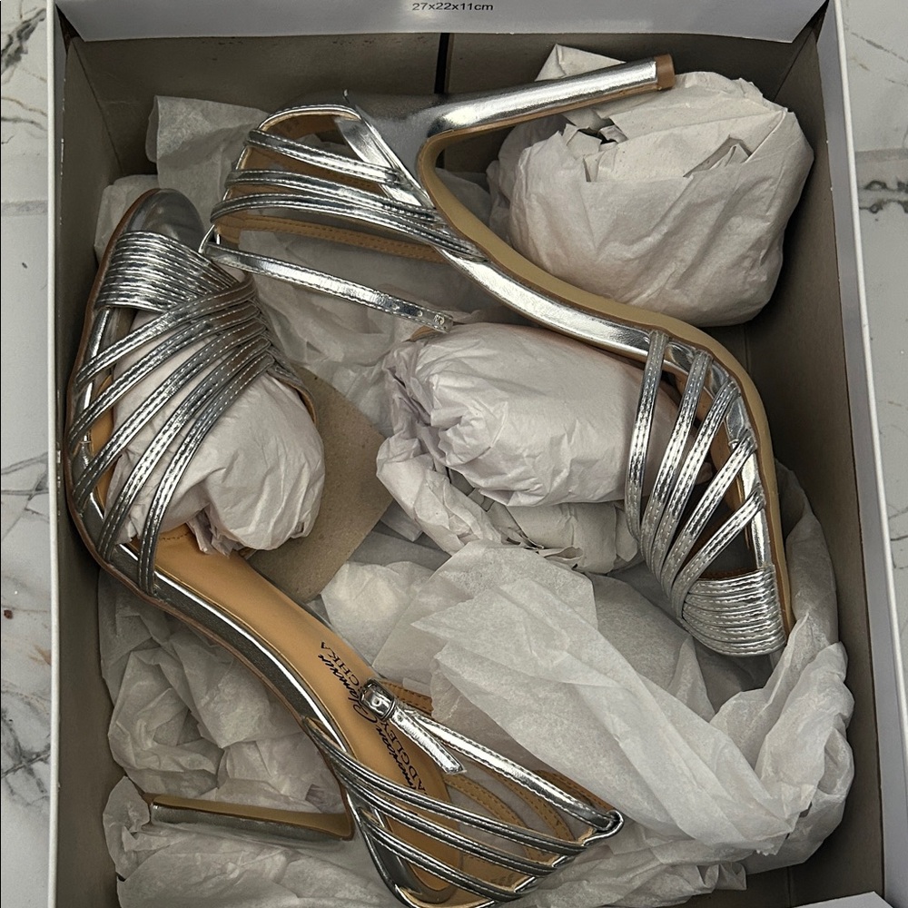 Badgley Mischka Metallic Silver Strappy Heels